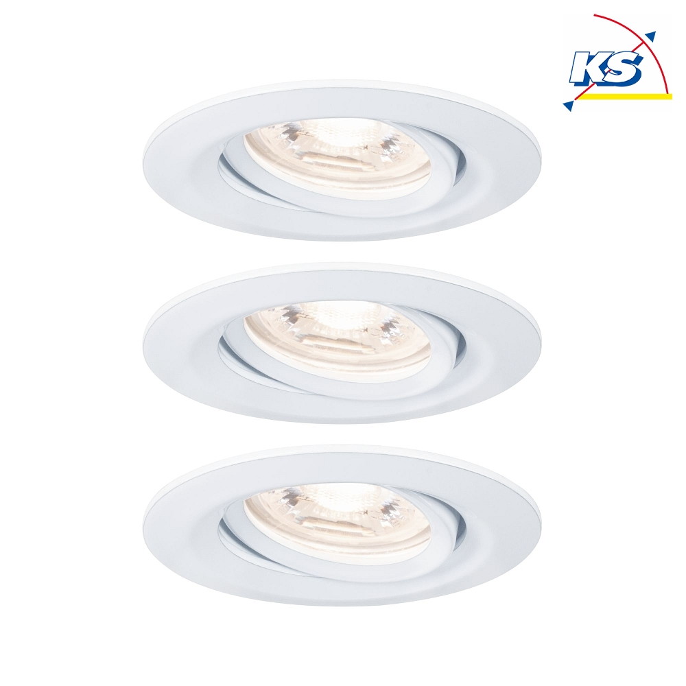 Versnipperd Antarctica Specialist Set of 3 Recessed spot LED NOVA MINI PLUS with LED Module, IP23,  swivelling, 230V, 4.2W 2700K 300lm 38°, dimmable - Paulmann