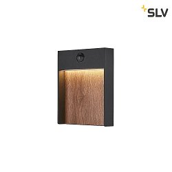 LED Auenwandleuchte FLATT SENSOR, IP54 IK03, eckig, mit Sensoren, 13W 3000/4000K (CCT Switch), anthrazit / Holz braun