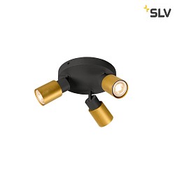 wall and ceiling luminaire PURI 2.0 - TUBE 3 flames, round GU10 IP20, gold, black dimmable