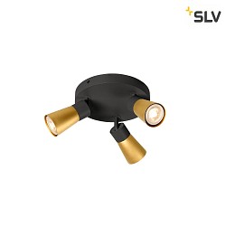 wall and ceiling luminaire PURI 2.0 - CONE 3 flames, round GU10 IP20, gold, black dimmable