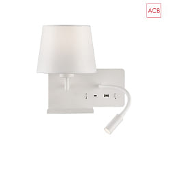 wall luminaire HOLD 16/3664 with switch, with USB connection, right E27 IP20, white