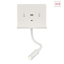 Lampada da lettura CALMA 16/3836 con interruttore, con connessione USB, regolabile IP20, bianco