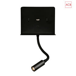 Lampada da lettura CALMA 16/3836 con interruttore, con connessione USB, regolabile IP20, nero