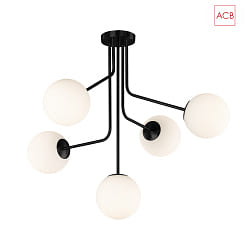Suspension pendulaire PARMA 3946/5 5 flammes E27 IP20, scintillant, opale, noir mat