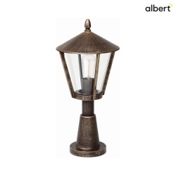 Pedestal luminaire Country style modern Type No. 0529, IP44, 56.5cm, E27 QA55 max. 57W, cast alu, glass, brown brass matt