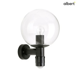 Auenwandleuchte Typ Nr. 0639 mit Bewegungsmelder (Typ Nr. 0641), mit Glaskugel  25cm, E27, Schwarz matt / Klarglas