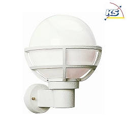 Auenwandleuchte Typ Nr. 0612 mit Kugelschirm  23cm, IP44, E27 QA55 max. 57W, Alu-Guss / Opalglas, Wei