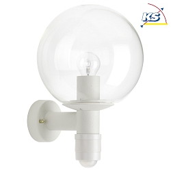 Auenwandleuchte Typ Nr. 0639 mit Bewegungsmelder (Typ Nr. 0641), mit Glaskugel  25cm, E27, Wei / Klarglas