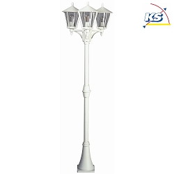 Mast light Country style modern 3 flames Type No. 2046, IP44, 207cm, 3x E27 QA55 max. 57W, cast alu / klaclearr, white matt