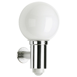 Outdoor Wall luminaire with motion detector + ball shade  20cm (Type No. 0224), IP44, E27 QA55 max. 57W, stainless steel