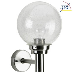 Auenwandleuchte mit Kugelschirm  20cm, IP44, E27 QA55 max. 57W, Edelstahl poliert, Typ Nr. 0226 Blasenglas klar