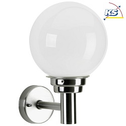 Auenwandleuchte mit Kugelschirm  20cm, IP44, E27 QA55 max. 57W, Edelstahl poliert, Typ Nr. 0227 Opalglas