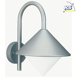 Outdoor Wall luminaire Type No. 0645 with bow arm, IP44, E27 QA55 max. 57W, cast alu / opal glass, silver matt