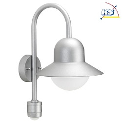 Auenwandleuchte  Typ Nr. 0662 mit Bewegungsmelder (Typ Nr. 0661), IP44, E27 QA55 max. 57W, Alu-Guss / Opalglas, Silber matt