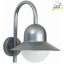 Outdoor Wall luminaire Type No. 0662, with bow arm, IP44, E27 QA55 max. 57W, cast alu / opal glass, silver matt