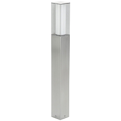 Bollard light Type No. 2035, square, IP44, height 90cm, E27 max. 20W (LED), stainless steel matt / opal glass