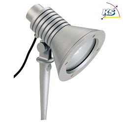Ground spike spot Type No. 2183, IP54, E27 QA55 max. 15W, rotatable and swiveling, cast alu / safety glass, silver matt