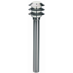 Bollard light Type No. 2256, with 3 Pagoda roofs, height 90cm, IP44, E27 QA55 max. 57W, stainless steel / opal glass