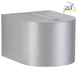 LED Auenwand-Strahler Typ Nr. 2339, Up/Down, eng/breit, Rund, IP44, 230V, 6W 3000K 660lm, Linse klar + Glas, Silber