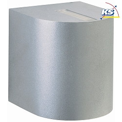 LED Auenwand-Strahler Typ Nr. 2400, Up/Down, eng/eng, Rund, IP44, 230V, 2x 6.7W 3000K 600lm, Linse klar, Silber