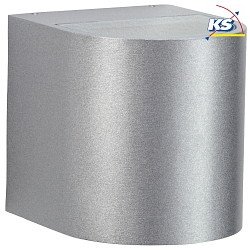 LED Auenwand-Strahler Typ Nr. 2402, Up/Down, breit/breit, Rund, IP44, 230V, 2x 6.7W 3000K 600lm, Glas, Silber