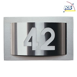 House number luminaire Type No. 6002, IP44, 32 x 20 x 10cm, for 1x 2G7, TC-SEL 5/7W, stainless steel, individually lasered
