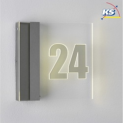 LED House number luminaire with Twilight switch, IP44, 25 x 25cm, individually lasered, 1W 3000K