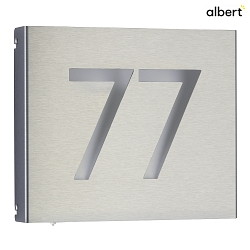 Numero civico illuminato TYPE NO 6012 1 cifra, 2 cifre IP44, Acciaio inossidabile, Opale dimmerabile