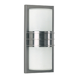 Outdoor Wand- und Deckenleuchte Typ Nr. 6131, eckig / Abdeckung halbrund, IP44, 2x E27 QA55 max. 57W, Edelstahl / Opalglas