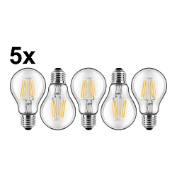 5er Set LED Filamentlampe A60, E27, 7W 2700K 810lm 300, klar