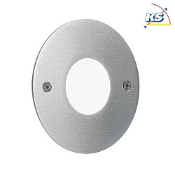 Outdoor LED Wandeinbauleuchte, IP54, 230V 1.2W 3000K, Edelstahl / Acry opal, rund  8cm