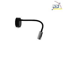 Lampe de lecture ARCUS cylindrique, avec interrupteur, avec bras flexible, version pour montage en surface IP20, chrome, noir  