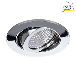 Recessed LED spot, IP20, round,  8.2cm, Plug&Play 350mA, 7W 2700K 740lm 38, swivelling 30, chrome