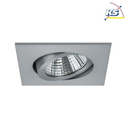Recessed LED spot, IP20, square, 8.2 x 8.2cm, Plug&Play 350mA, 7W 2700K 740lm 38, swivelling 30, matt alu