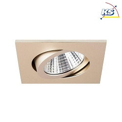 Recessed LED spot, IP20, square, 8.2 x 8.2cm, Plug&Play 350mA, 7W 2700K 740lm 38, swivelling 30, matt champaign