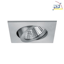 Recessed LED spot, IP20, square, 8.2 x 8.2cm, Plug&Play 350mA, 7W 3000K 740lm 38, swivelling 30, matt alu