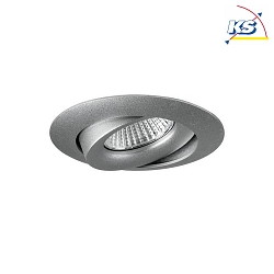 Recessed LED spot, IP20,  8.2cm, Plug&Play 350mA, 7W 3000K 600lm 40, swivelling 30, structured silver