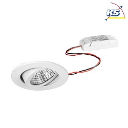 Recessed LED spot set, IP65, round, 230V AC, 6W 3000K 650lm 38, swivelling, white