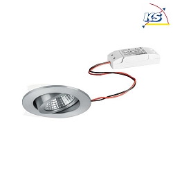 Recessed LED spot set, IP65, round, 230V AC, 6W 3000K 650lm 38, swivelling, matt alu