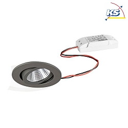 Recessed LED spot set, IP65, round, 230V AC, 6W 3000K 650lm 38, swivelling, matt titanium