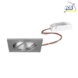 Recessed outdoor LED spot set, IP65, square, 230V AC, 6W 3000K 650lm 38, swivelling, matt alu