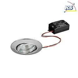 Recessed LED spot, IP20, round, 230V AC, 6W 3000K 640lm 38, swivelling 25, chrome