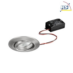 Recessed LED spot, IP20, round, 230V AC, 6W 3000K 640lm 38, swivelling 25, matt chrome