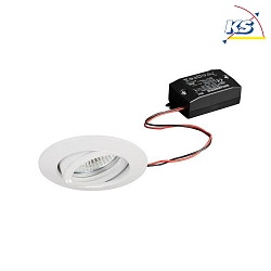 Recessed LED spot, IP20, round, 230V AC, 6W 3000K 640lm 38, swivelling 25, white