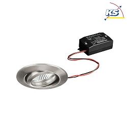 Recessed LED spot, IP20, round, 230V AC, 6W 3000K 640lm 38, swivelling 25, matt nickel