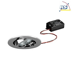 Recessed LED spot, IP20, round, 230V AC, 6W 3000K 640lm 38, swivelling 20, chrome