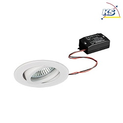 Recessed LED spot, IP20, round, 230V AC, 6W 3000K 640lm 38, swivelling 20, white