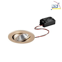 Recessed LED spot, IP20, round, 230V AC, 6W 3000K 640lm 38, swivelling 20, matt champaign