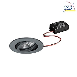 Recessed LED spot, IP20, round, 230V AC, 6W 3000K 640lm 38, swivelling 20, matt titanium