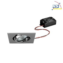 Recessed LED spot, IP20, square, 230V AC, 6W 3000K 640lm 38, swivelling 20, chrome